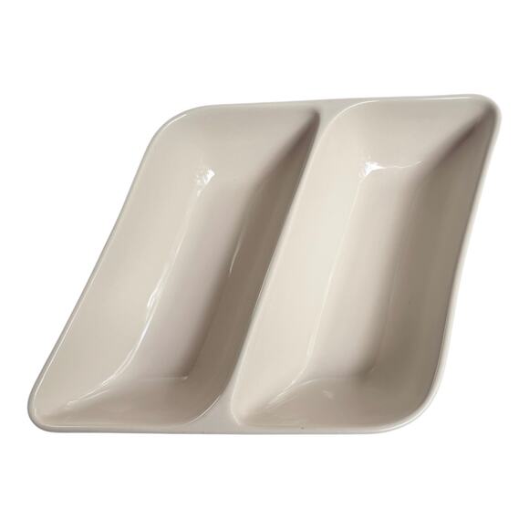 Longaberger Pottery DIVIDED TRAY Serving Dish Woven Traditions Cream Wave 9.5" - Picture 1 of 8